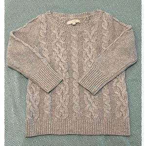 Loft Ann Taylor Wool Blend Cable Knit Sweater Gray Small Pullover EUC